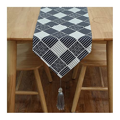 Tischläufer Herbstlich, Tischläufer Schwarz Deko Weiß 30x100CM Gitter Bettwäsche Baumwolle Table Runner Tischdeko Wohnzimmer Küche von Stfery