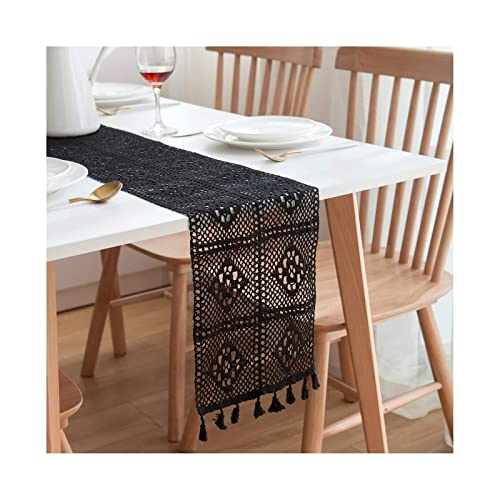 Tischläufer Hochzeit Elegant, Tischläufer Spitze Vintage Schwarz 24x180CM Blume Aushöhlen Bettwäsche Baumwolle Tischdeko Wohnzimmer Küche von Stfery