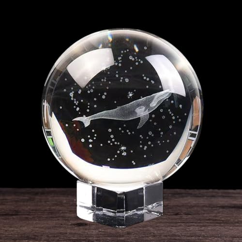 3D Kristall Planet Sonnensystem Milchstraße Kristall Ornamente Kugel Glaskugel mit Ständer Weihnachts-Geburtstagsgeschenke Heimdekoration (Wal 8cm+Kristallsockel) von Stgbcst