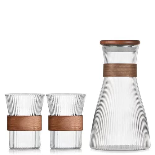 Karaffe aus Glas Glaskrug Set Wasserflasche Glaskaraffe mit Deckel,Wasserkaraffe im Modernen Streifendesign Saftglas mit großem Fassungsvermögen von 1500 ml 2 Gläsern 330 ml von Stgbcst