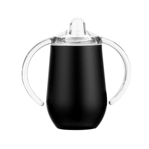 Stgbcst 300ml Edelstahl Trinklernflasche mit Griff personalisierter Trinkbecher Zweischichtiger Lernbecher Auslaufsicherer Und Brühender Babybecher Mit Entenschnabel (Schwarz) von Stgbcst