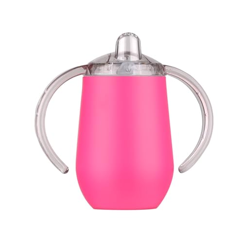 Stgbcst 300ml Edelstahl Trinklernflasche mit Griff personalisierter Trinkbecher Zweischichtiger Lernbecher Auslaufsicherer Und Brühender Babybecher Mit Entenschnabel (Transparentes Magenta) von Stgbcst