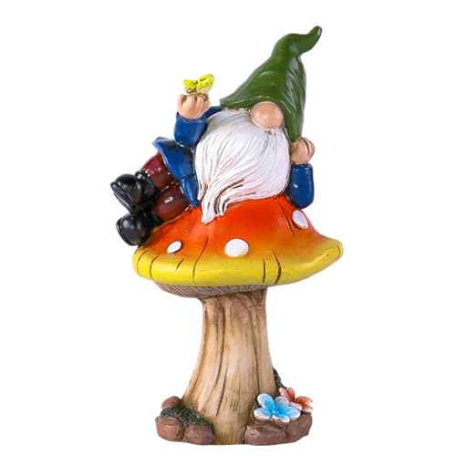 Stgbcst Dekorative Gartenzwerg Figur auf Pilz aus Kunstharz – Niedliches Willkommensschild für Haus & Garten, 10.5 * 8 * 17.5cm – Perfekte Deko für Zwergenliebhaber (Pilz Schmetterling) von Stgbcst