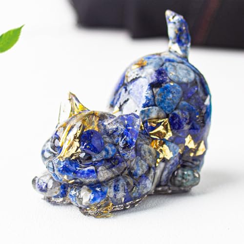 Stgbcst Exklusive Handgeschnitzte Kristall Katzenfigur - 4.5x4.2x3cm, Edelstein Katzen Deko für Zuhause, Sammlerstück als Elegante Katzen Kristallstatue & Dekorative Katzen Kristallstück (Blau) von Stgbcst