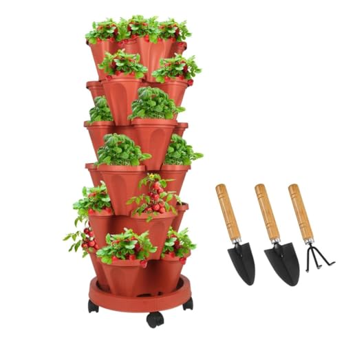 Sthrucrack Stapelbarer Pflanztopf, vertikaler Turmgarten, vertikales Pflanztopf-Set für Erdbeeren, Kräuter, Blumen (Terrakotta, 6-stöckig) von Sthrucrack