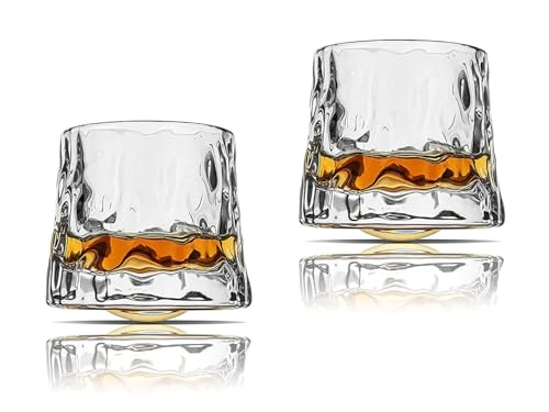 Sthrucrack Whiskygläser, drehbar, Dekompression, altmodisches Set mit 2 Gläsern für Bourbon Scotch Rum (2 Stück, Hammerstruktur, 180 ml) von Sthrucrack