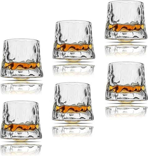 Sthrucrack Whiskygläser, drehbar, Dekompression, altmodisches Set mit 2 Gläsern für Bourbon Scotch Rum (6 Stück, Hammerstruktur, 180 ml) von Sthrucrack