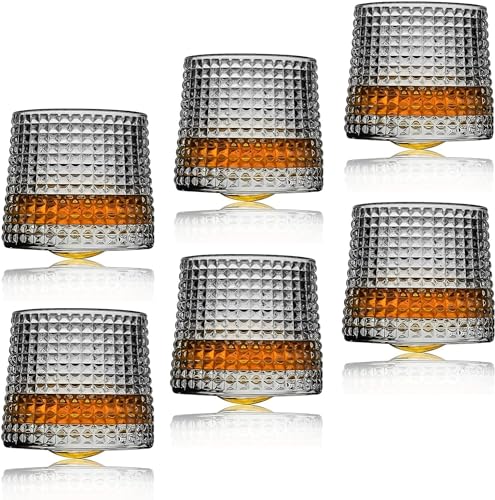Sthrucrack Whiskygläser, drehbar, Dekompression, altmodisches Set mit 2 Gläsern für Bourbon Scotch Rum (6 Stück, kariert, 180 ml) von Sthrucrack