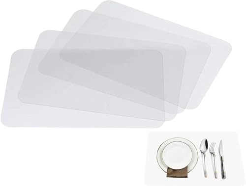 Transparente Tischsets, Durchscheinende Tischsets aus Kunststoff für Esstisch, hält Tisch oder Schreibtischtuch sauberer, Abwaschbar, hitzebeständig, rutschfest (4) von Sthrucrack