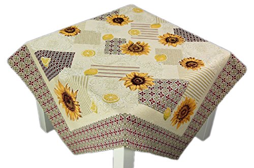 StiVoTex Elegante Tischdecke 97 x 97 cm eckig GOBELIN beige Sonnenblume Tischläufer Mitteldecke (Mitteldecke 97x97 cm) von StiVoTex