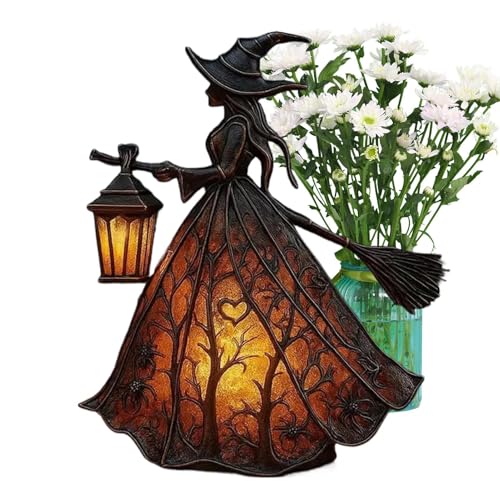 Halloween Hexenlampe Kunstharz Harz Vintage Hexen Licht Deko Halloween Party Beleuchtung LED Lampe Gruselige Atmosphäre Schöpfer Für Rasen, Arbeitsplatz Und Tischmitte von Stibtmr