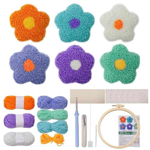 Punch Needle Kit für Anfänger, Mug Rug Punch Needle Kit - 6 Blumen Landschaft Teppich Tufting Untersetzer | Garn-Untersetzer-Set, Teppich-Tufting-Untersetzer mit selbstklebenden Filzgarnen, Stickrahme Punch Needle Kit für Anfänger, Mug Rug Punch Needle Kit - 6 Blumen Landschaft Teppich Tufting Untersetzer | Garn-Untersetzer-Set, Teppich-Tufting-Untersetzer mit selbstklebenden Filzgarnen, Stickrahme von Stibtmr