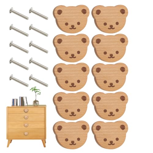 Stibtmr Schubladenknäufe Mit Bären Design 10er Set - Möbelknäufe Aus Holz | Dekorative Zuggriffe Für Küche Bad Schrank Und Tür von Stibtmr