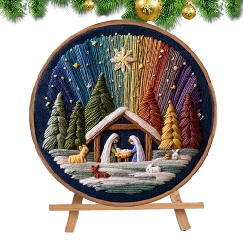 Weihnachts Stick-Sets Für Erwachsene - Weihnachten Krippenszene Stickarbeit - Vollständiges Stick-Set mit Vorlage - Für Frauen Mädchen Enthusiasten Geschenk Hauswärmung Übung Reise Kunstprojekte von Stibtmr