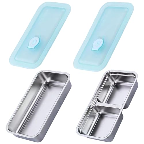 2pcs Lunchbox, Single- und 2 Fächer Edelstahl-Lunchbox mit Deckel, mit undcover Lebensmittelqualität wiederverwendbare Snackbehälter für Schulreisen von Stibzeup