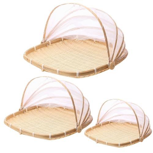 3PCS Fine Mesh Bambus Lebensmittelnetzabdeckungsset (11 Zoll/13in/15in), Mehrzweckabdeckung für das Trocknen des Servierschutzes von Stibzeup