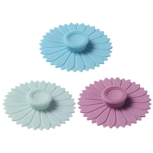 3pcs wiederverwendbare Silikonbecherabdeckungen, 4, 1 -Zoll -Blütendesign staubsicherer lecksicherer Becher Deckel für Tassen Teungstöpfe von Stibzeup