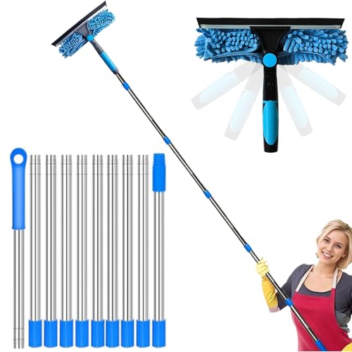 Fensterreinigungsset, Fenster-Rakel-Reiniger mit 10-Sektions-Verlängerungsstange, 2-in-1-Rotatable-Fenster-Rakel-Teleskopstange für Heimauto-Glas Fensterreinigungsset, Fenster-Rakel-Reiniger mit 10-Sektions-Verlängerungsstange, 2-in-1-Rotatable-Fenster-Rakel-Teleskopstange für Heimauto-Glas von Stibzeup