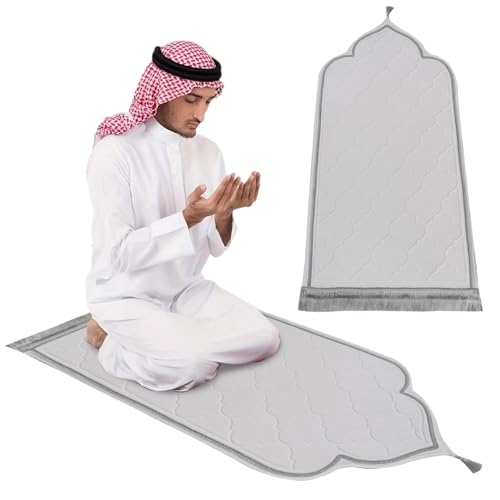 Gebetsmatte weicher muslimischer Gebetsteppich mit Quastenkante, traditionelle türkische islamische Gebetsmatte mit 23,6 x 43 Großgröße Diamond Samt Gebet Matte für das tägliche Salah Gebet, Weiß von Stibzeup