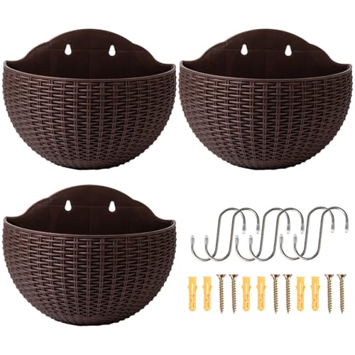 Hängende Wand Pflanzer 3pcs 8x6, 5 Zoll PP Hängende Pflanzentopf mit Entlassungsloch & Stecker für Innenpflanzen im Freien, Kaffeefarbe, Kaffeefarbe von Stibzeup