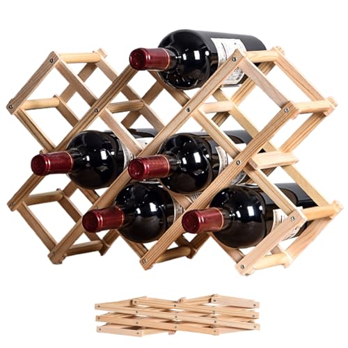 Hölzerne Weinregal Faltbare Weinregal für 10 Flaschen Moderner Stil Freiständige Racks Robus Flaschenhalter Stand Display Regal für Tischplattenschrank von Stibzeup