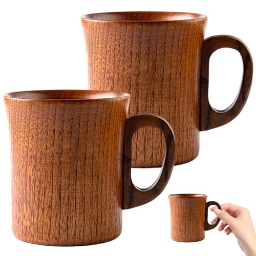 Holzbecher 2pcs 5x4 Zoll 301-400 ml Holzbecher mit Griff glatt und robuster für Kaffee, Milch, Bier von Stibzeup