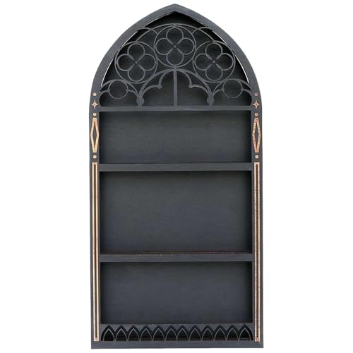Kristallregal Display für Wand, hölzernes gotisches Kristallregal, schwarze schwimmende Regale Alte Kirchenfenster Kristallregal 15.7x7.8 ätherisches Öl Display Gremienschelf für Raum, Geschenk von Stibzeup