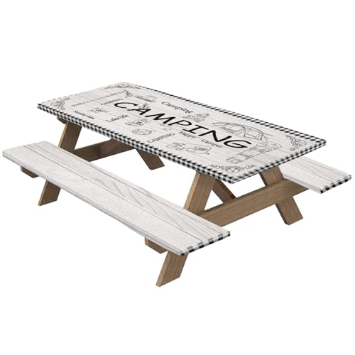 Picknicktischabdeckungsabdeckung 3PCS 72 x 30 Zoll wasserdichtem Tisch und Bankabdeckungen mit elastischen Winddichten leicht zu reinigen Tischdecke von Stibzeup