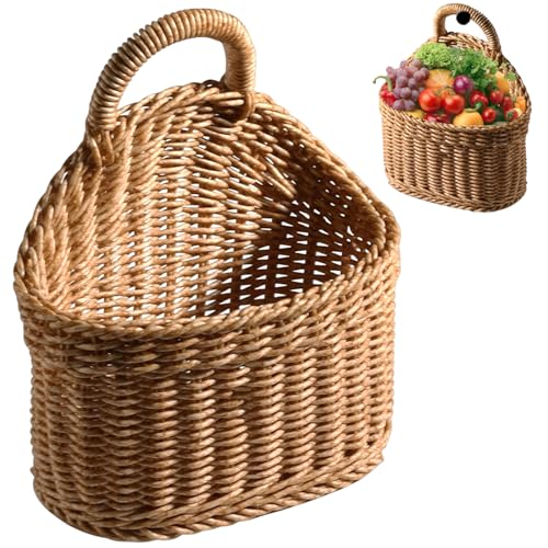 Rustikal gewebter Wandkorb mit Griff, 8, 3 x 7, 5 x 3, 9 Zoll, belüftbarer Hangkorb für Türpflanze Café Küche Style11 von Stibzeup
