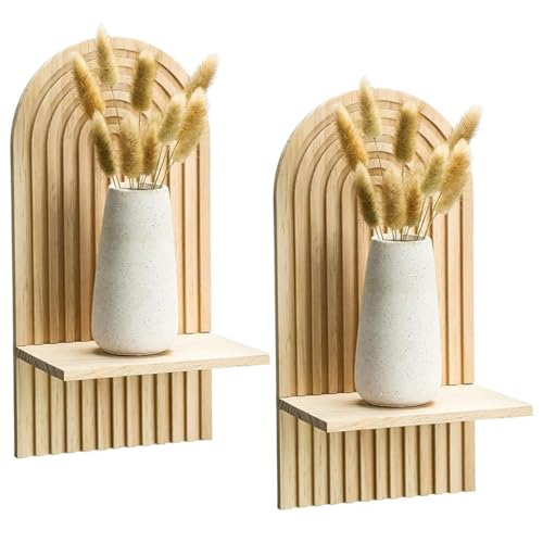 Stibzeup Boho-Wandregal 2pcs Regenbogenförmige hölzerne Wallregal 14x7in Einschicht Dekorative Regale für Wohnzimmer, Schlafzimmer, Badezimmer von Stibzeup