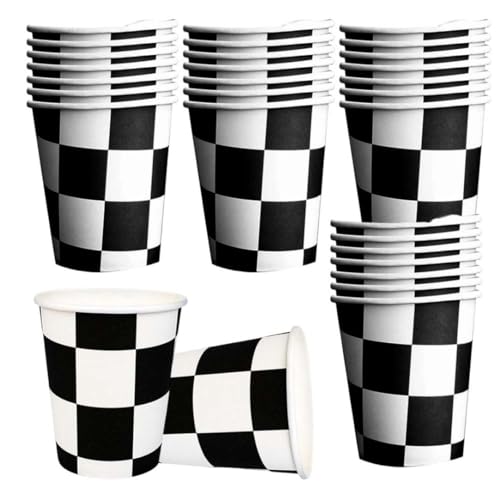 Checked Racing Party Cups, 40pcs Schwarz -Weiß -Einweg -Pappbecher für Geburtstagsfeier (7x8, 5 x 5 cm) von Stibzeup