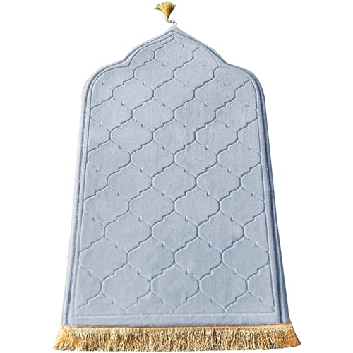 Stibzeup Gebetsmatte 25, 6 x 43 Zoll weicher Flanell Muslim Gebet Teppich traditionelle türkische islamische Matte für tägliche Salah Meditation Hellgrau von Stibzeup