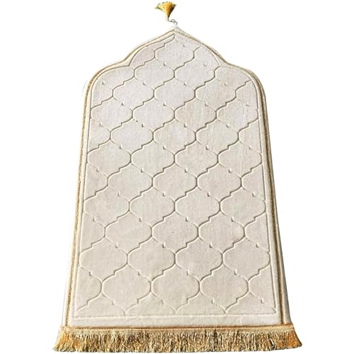 Stibzeup Gebetsmatte 25, 6 x 43 Zoll weicher Flanell Muslim Gebet Teppich traditionelle türkische islamische Matte für tägliche Salah Meditation Weiß von Stibzeup