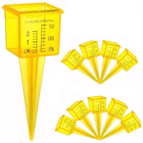 Stibzeup Regenmesser 10pcs Outdoor 1, 6 -Zoll -Durchmesser -Mund mit klarem Maßstab wiederverwendbares gelbes Wassermesswerkzeug von Stibzeup