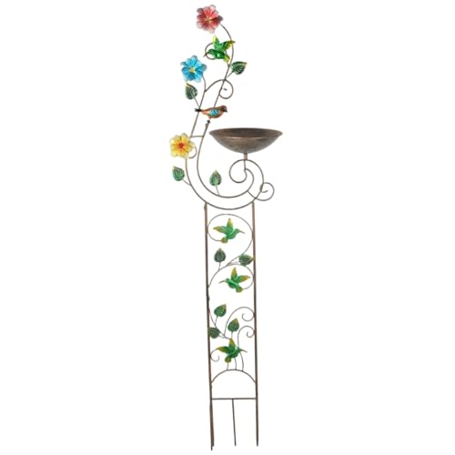 Vogelbad mit Gartenschlallen 2-in-1 Metall Vogelwasserfuttermittel mit Abnehmbarer Schüssel Retro kleine Gartenpflanze Unterstützung für Outdoor-Dokumentationen, Kolibri von Stibzeup