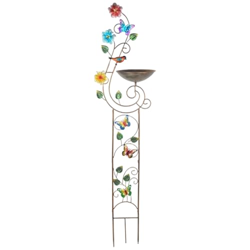 Vogelbad mit Gartenschlallen 2-in-1 Metall Vogelwasserfuttermittel mit Abnehmbarer Schüssel Retro kleine Gartenpflanze Unterstützung für Outdoor-Dokumentationen, Schmetterling von Stibzeup