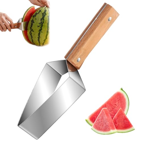 Wassermelonenschneider rechteckiger Edelstahl mit Holzgriff Blatthülsenfruchtschneider für Äpfel Melone von Stibzeup