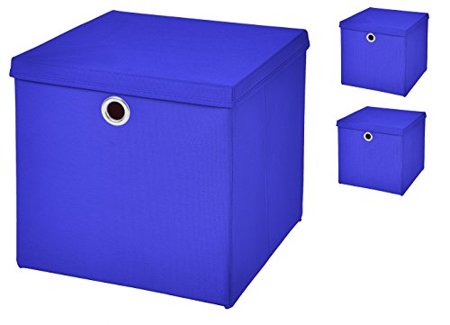 Stick&Shine 3X Aufbewahrungs Korb Blau Faltbox 32 x 32 x 32 cm Regalkorb faltbar mit Deckel von Stick&Shine
