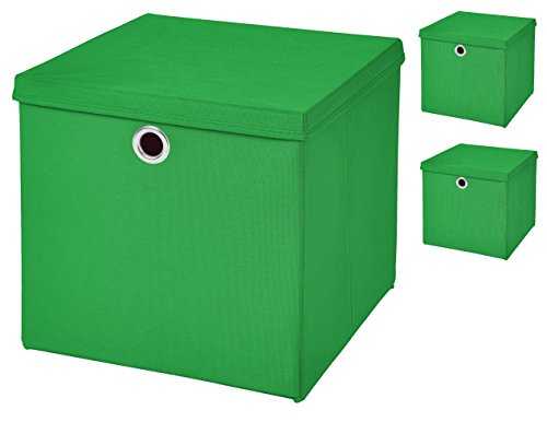 Stick&Shine 3X Aufbewahrungs Korb Grün Faltbox 32 x 32 x 32 cm Regalkorb faltbar mit Deckel von Stick&Shine