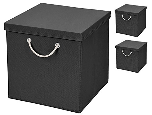 3x Aufbewahrungs Korb Schwarz Faltbox 30 x 30 x 30 cm Regalkorb von Stick&Shine faltbar mit Kordel und mit Deckel von Stick&Shine