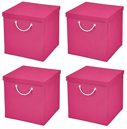 Stick&Shine 4X Aufbewahrungs Korb Pink Faltbox 30 x 30 x 30 cm Regalkorb faltbar mit Kordel und mit Deckel von Stick&Shine