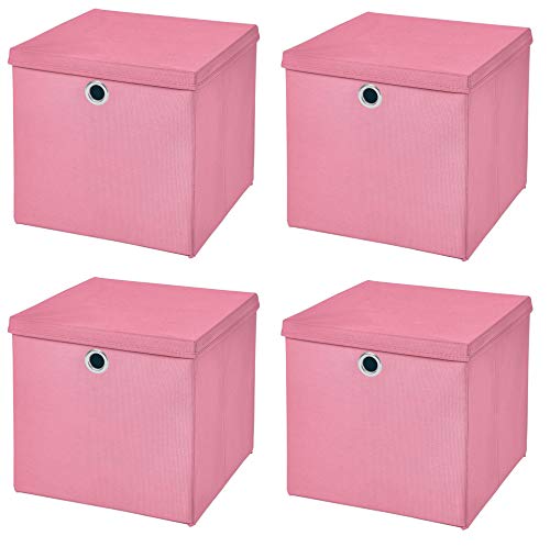 Stick&Shine 4X Aufbewahrungs Korb Rosa Faltbox 33 x 33 x 33 cm Regalkorb faltbar mit Deckel von Stick&Shine