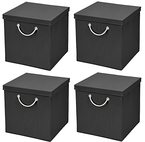 Stick&Shine Faltbare bunte Aufbewahrungsbox mit passendem Deckel - 30 x 30 x 30 cm - Schwarz von Stick&Shine