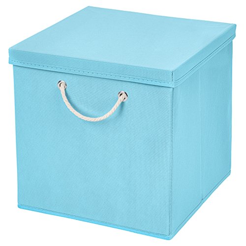 Stick&Shine 1x Aufbewahrungs Korb Hellblau Faltbox 15 x 15 x 15 cm Regalkorb faltbar mit Kordel und mit Deckel von Stick&Shine