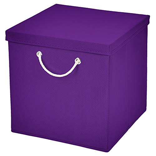 Stick&Shine 1x Aufbewahrungs Korb Lila Faltbox 15 x 15 x 15 cm Regalkorb faltbar mit Kordel und mit Deckel von Stick&Shine