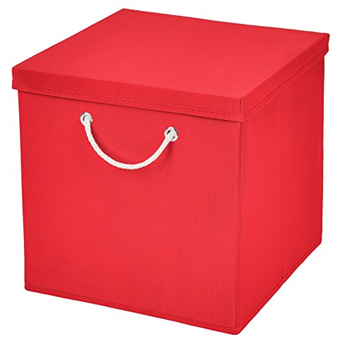 Stick&Shine 1x Aufbewahrungs Korb Rot Faltbox 15 x 15 x 15 cm Regalkorb faltbar mit Kordel und mit Deckel von Stick&Shine