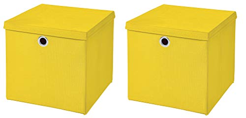 Stick&Shine 2X Aufbewahrungs Korb Gelb Faltbox 33 x 33 x 33 cm Regalkorb faltbar mit Deckel von Stick&Shine