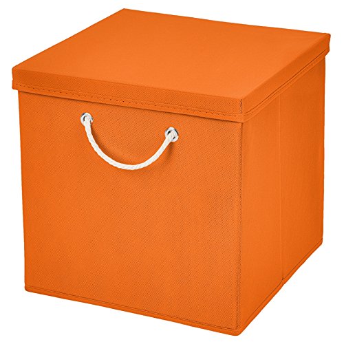 Stick&Shine 2X Aufbewahrungs Korb Orange Faltbox 15 x 15 x 15 cm Regalkorb faltbar mit Kordel und mit Deckel von Stick&Shine