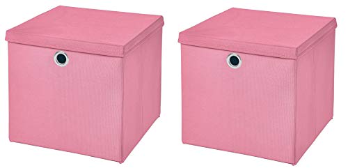 Stick&Shine 2X Aufbewahrungs Korb Rosa Faltbox 33 x 33 x 33 cm Regalkorb faltbar mit Deckel von Stick&Shine