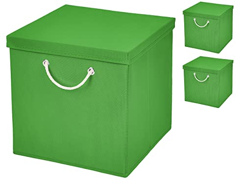 Stick&Shine 3X Aufbewahrungs Korb Grün Faltbox 30 x 30 x 30 cm Regalkorb faltbar mit Kordel und mit Deckel von Stick&Shine